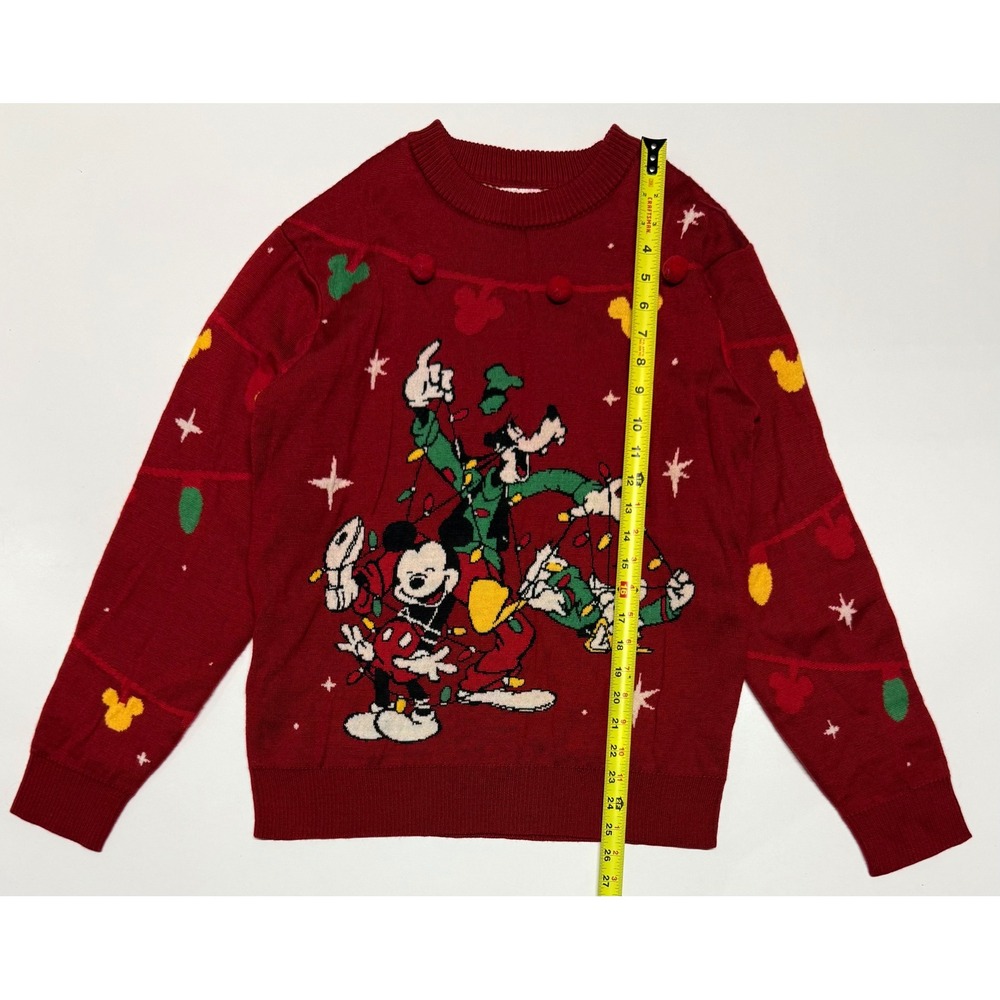 Disney Hong Kong Disneyland Mickey Goofy Donald Christmas Holiday Sweater Red S